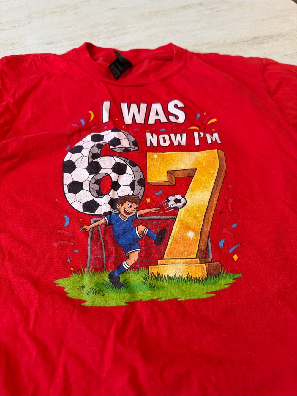 Gildan Red Kids' Soccer 'I Was 6 Now I'm 7' Graphic Tee